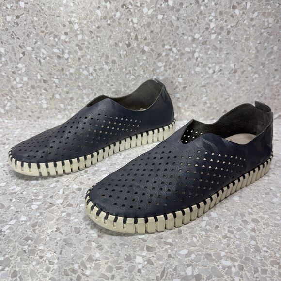 Ilse Jacobsen Tulip Shoes Women’s 10 Navy Blue Slip On Perforated Flats‎ Comfort - Picture 4 of 13